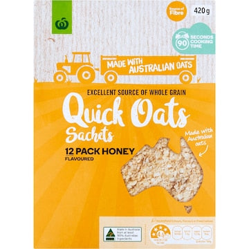 Woolworths Honey Quick Oats Sachets 12 pack