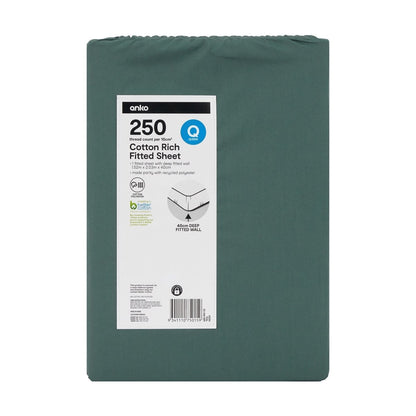 250 Thread Count Cotton Rich Fitted Sheet - Queen Bed, Teal