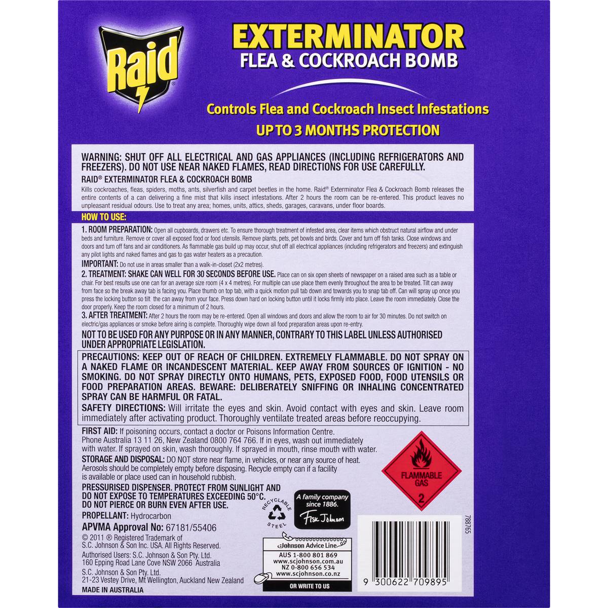 Raid Exterminator Flea & Cockroach Bomb 160g x 3 Pack