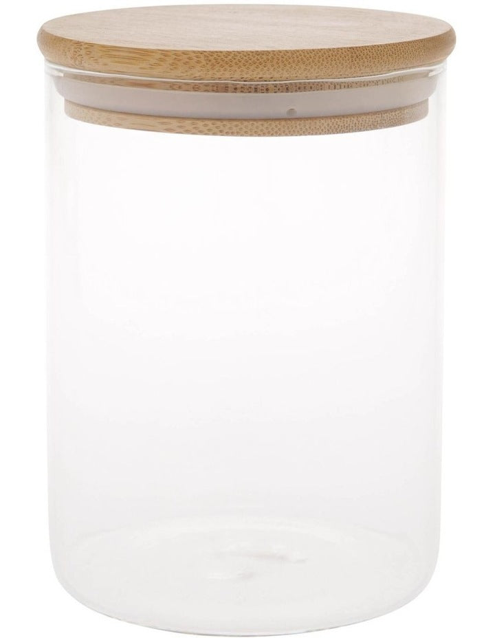 Bamboo And Glass Storage Canister With Lid 840ml in Clear