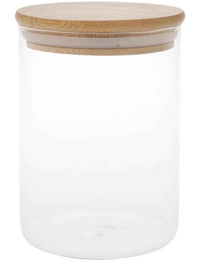 Bamboo And Glass Storage Canister With Lid 840ml in Clear