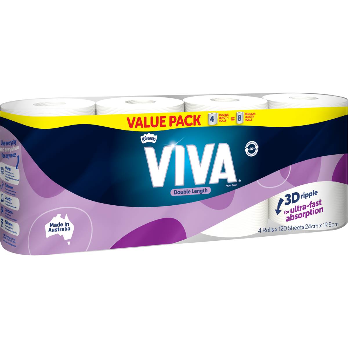 Viva Double Length Paper Towels Length White 480 Sheets 4 Pack