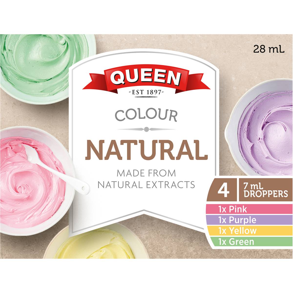 Queen Natural Food Colouring Rainbow 7ml x4 Pack