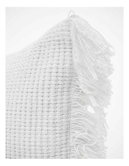 Coachwood Ribbed Cotton With Fringe Cushion in Off-White