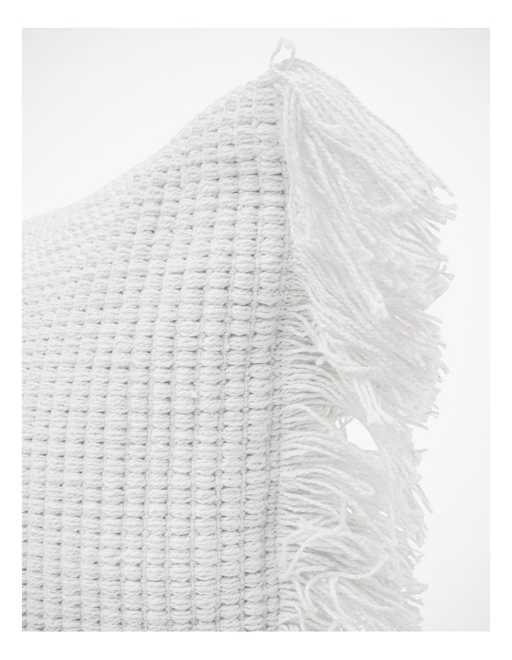Coachwood Ribbed Cotton With Fringe Cushion in Off-White