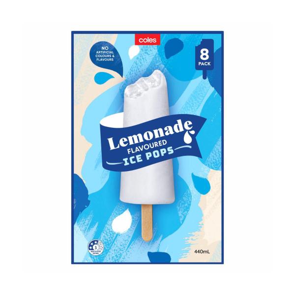 COLES LEMONADE ICE POPS 8PK 440ML