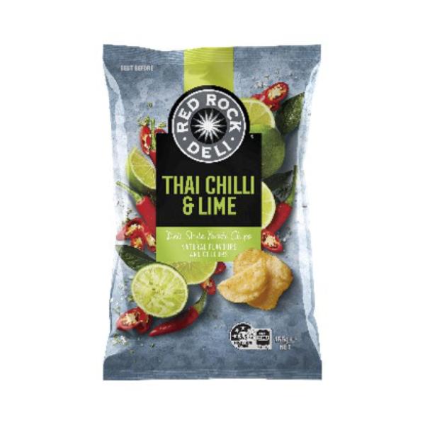 RED ROCK DELI POTATO CHIPS 165G:THAI CHILLI & LIME:.:165 GRAM