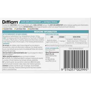 Difflam Sore Throat Lozenges Honey & Lemon 16 pack