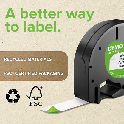 Dymo LetraTag Plastic Label Black on White tape