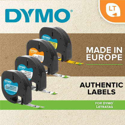 Dymo LetraTag Plastic Label Black on Clear  tape