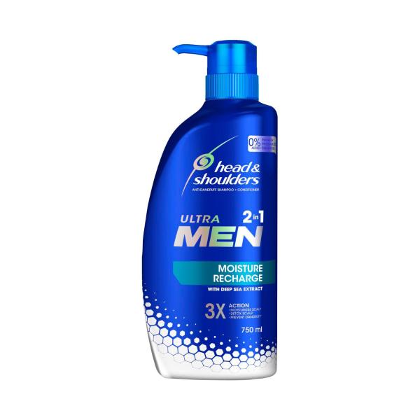 HEAD AND SHOULDERS ULTRA MEN 2 IN 1 MOISTURE RECHARGE ANTI DANDRUFF SHAMPOO + CONDITIONER 750 ML