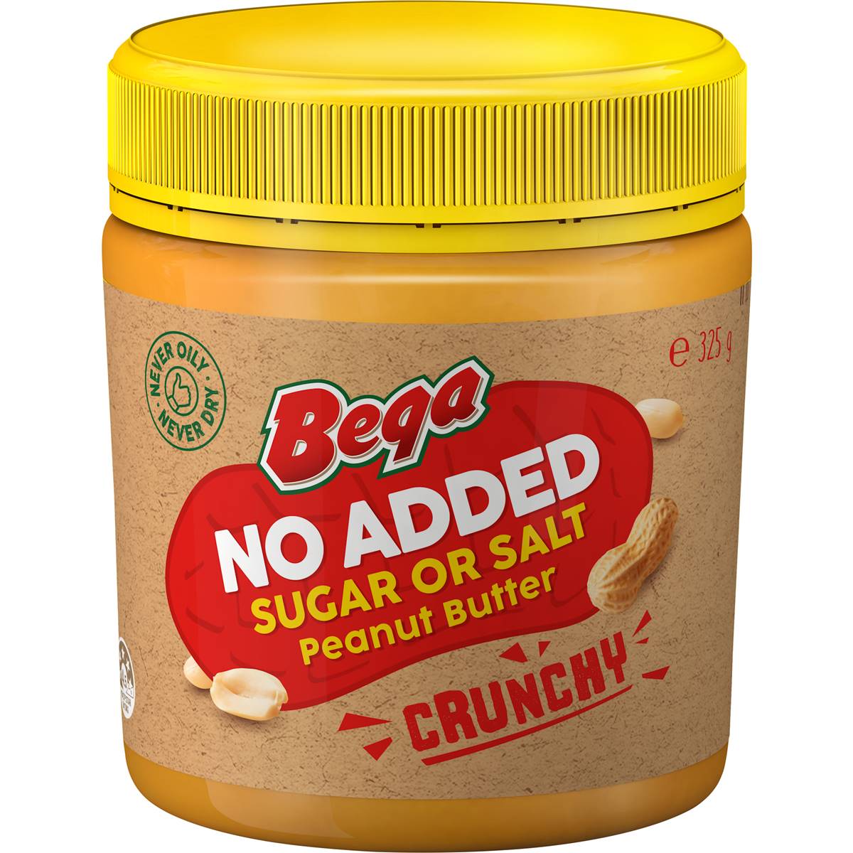 Bega Peanut Butter No Added Sugar Or Salt Crunchy 325g