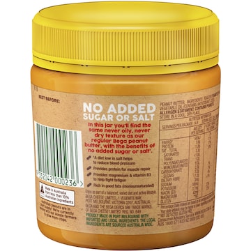 Bega Peanut Butter No Added Sugar Or Salt Crunchy 325g