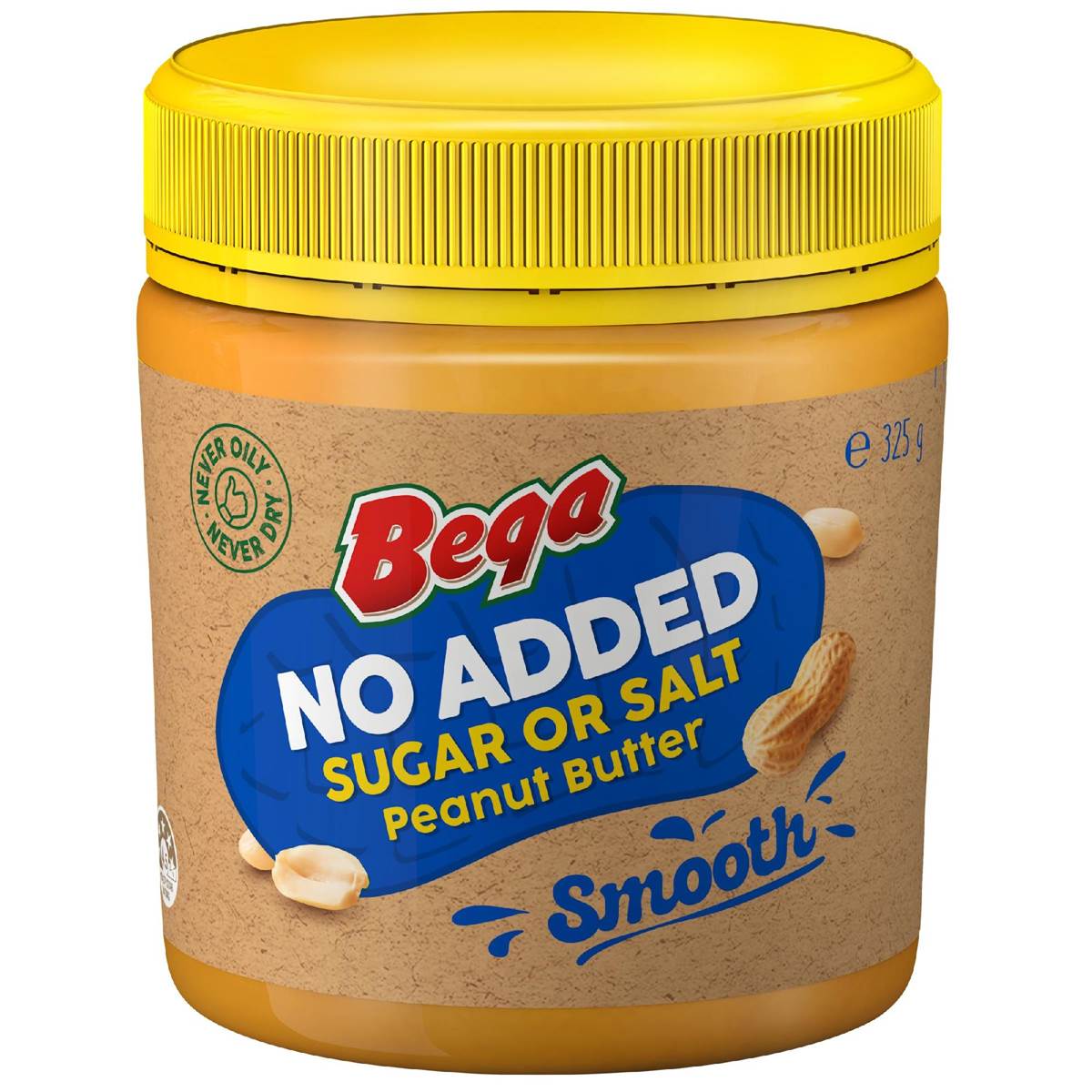 Bega Peanut Butter No Added Sugar Or Salt Smooth 325g