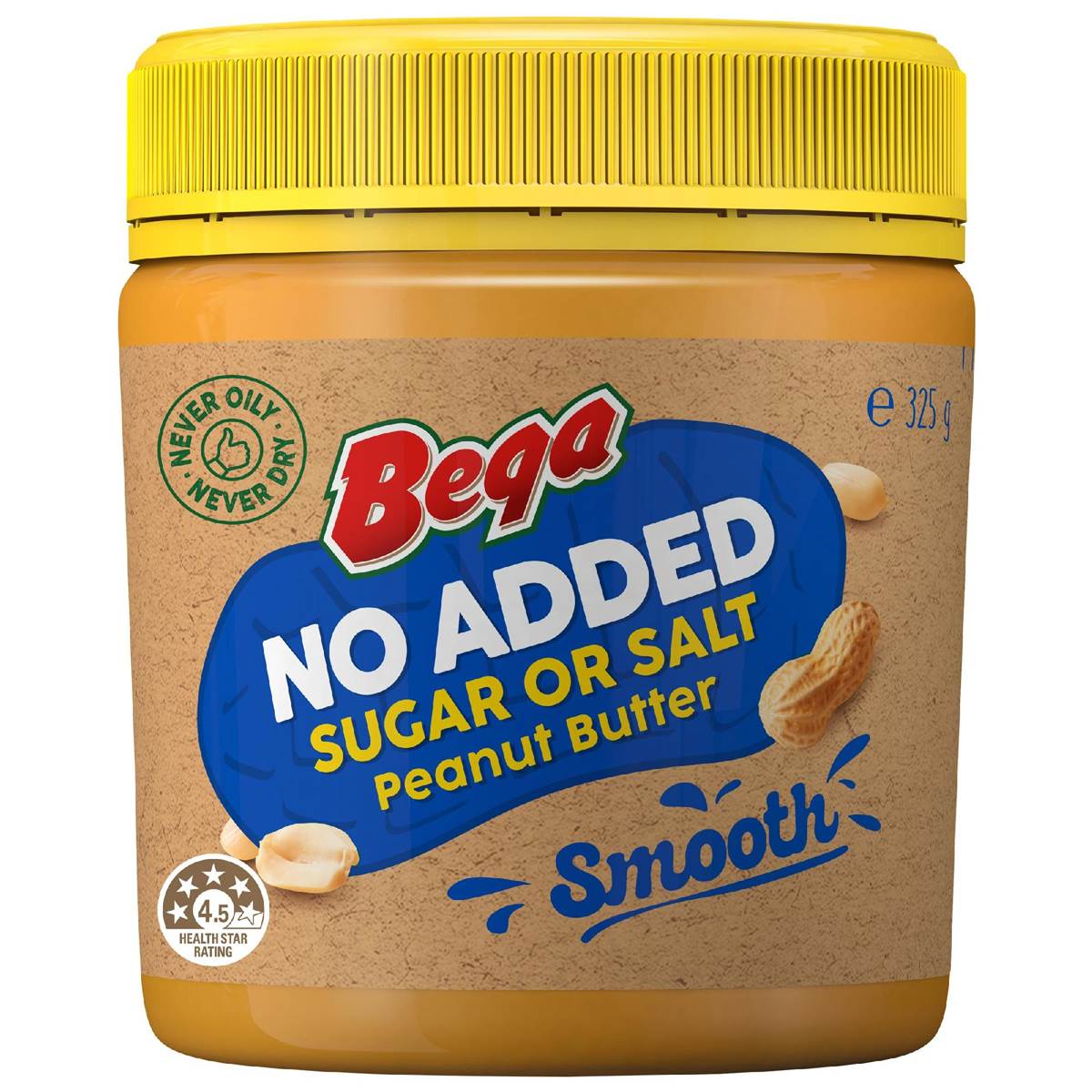 Bega Peanut Butter No Added Sugar Or Salt Smooth 325g