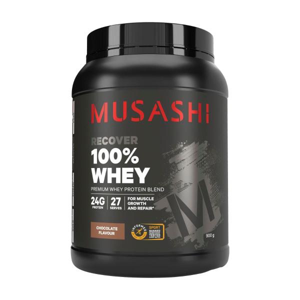 MUSASHI 100% WHEY PROTEIN POWDER CHOCOLATE MILKSHAKE 900G