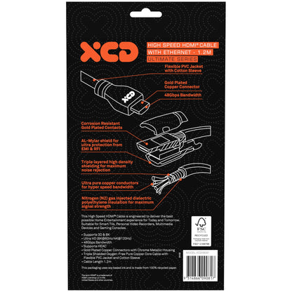 XCD Ultimate Ultra High Speed Braided HDMI Cable 4K/8K 1.2m V2