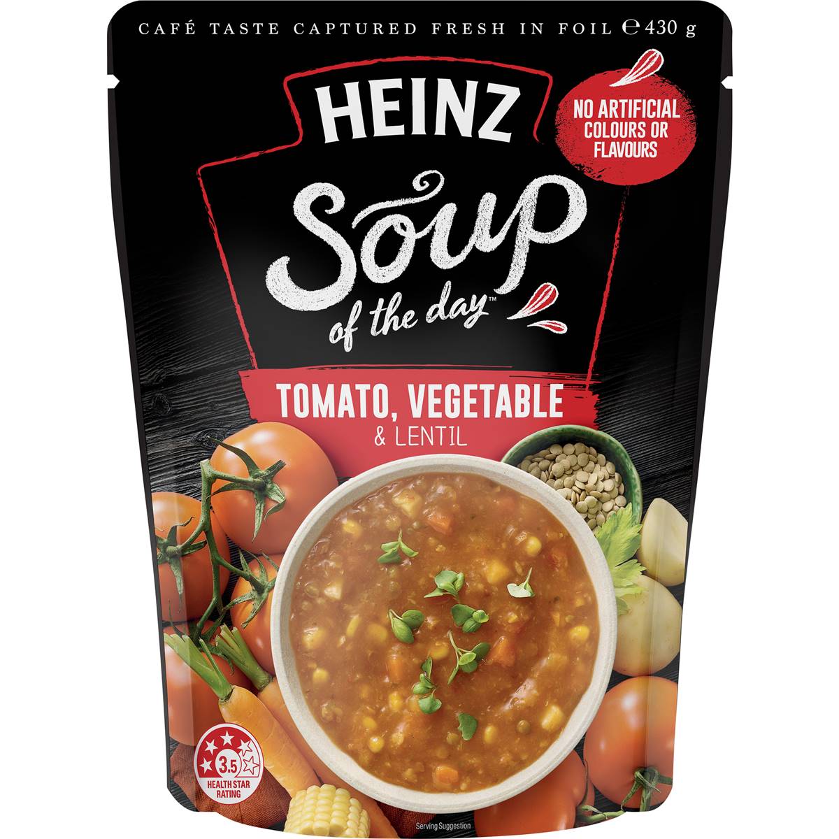 Heinz Soup Of The Day Tomato, Vegetable & Lentil Soup Pouch 430g
