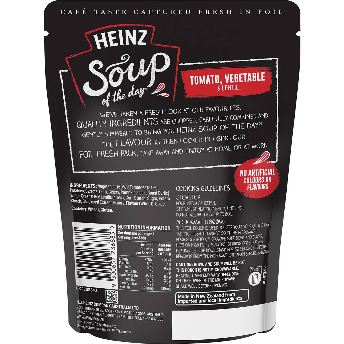 Heinz Soup Of The Day Tomato, Vegetable & Lentil Soup Pouch 430g
