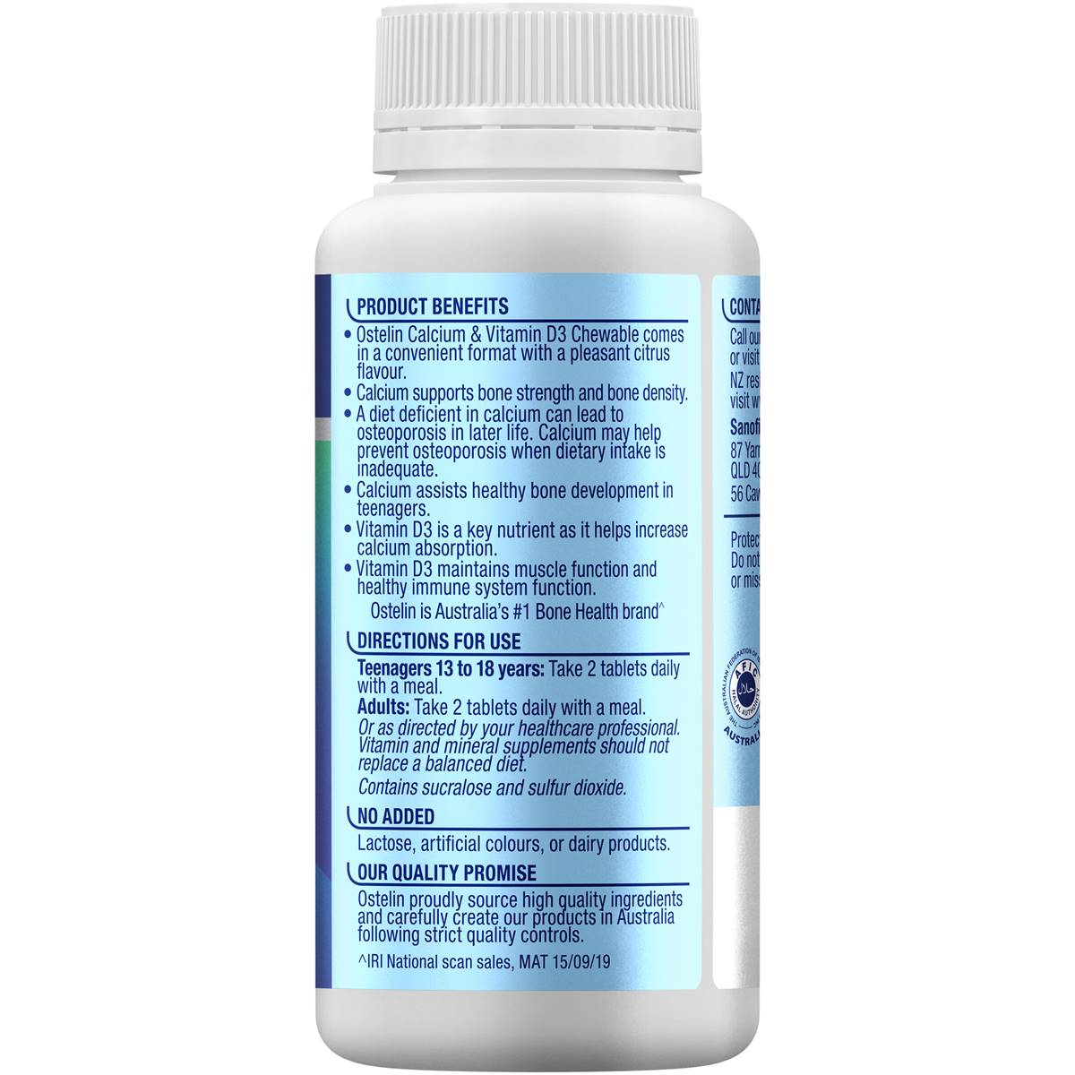 Ostelin Calcium & Vitamin d Chewable d3 Tablets Bones + Immunity 60 Pack