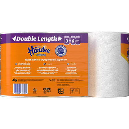 Handee Ultra Double Length Paper Towel White 360 Sheets 3 Pack