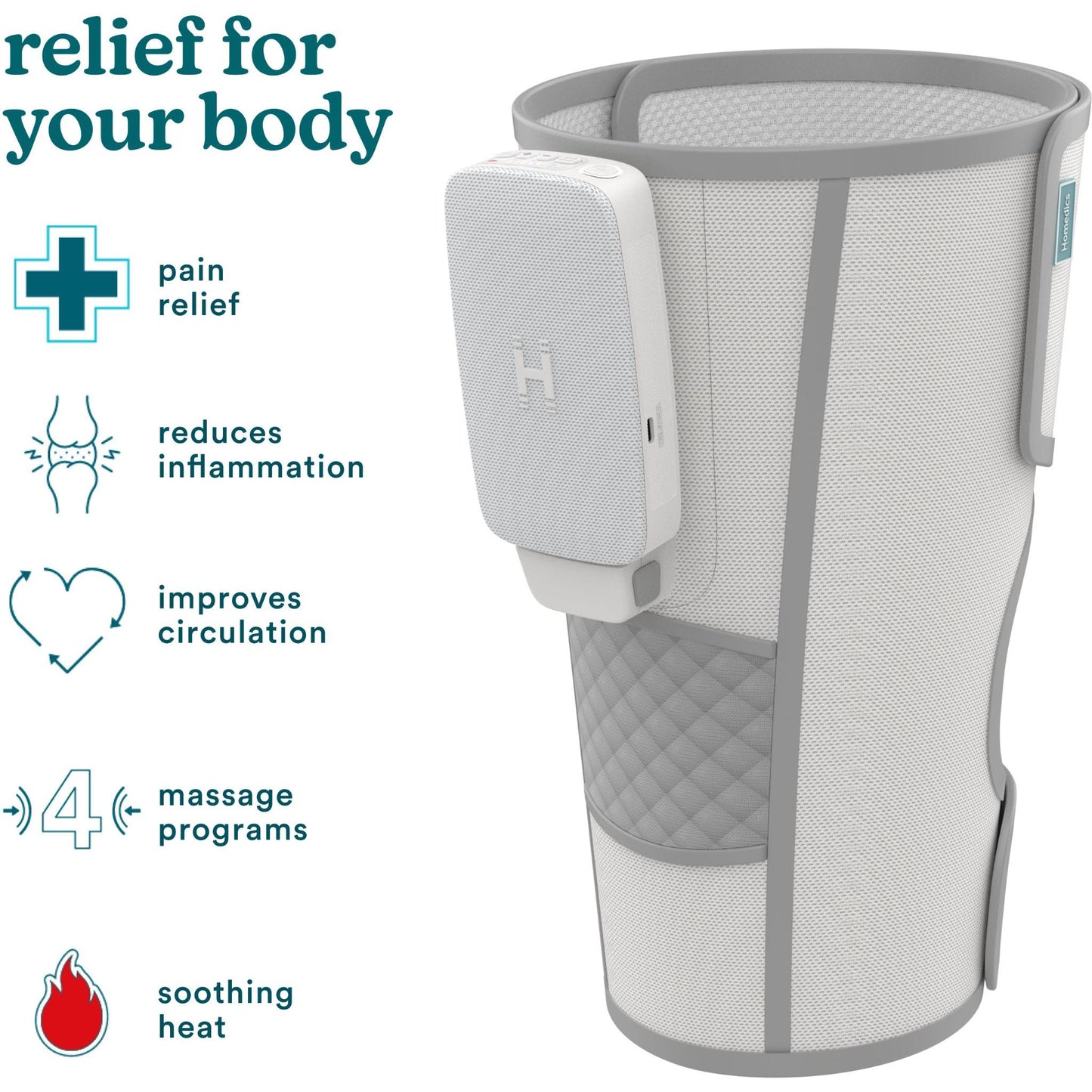 Homedics Modular Knee Compression Wrap + Controller (Light Grey)