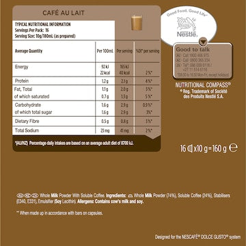 Nescafe Dolce Gusto Cafe Au Lait Coffee Pods 16 pack