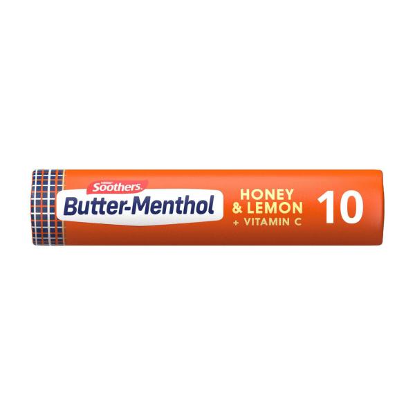 SOOTHERS BUTTER MENTHOL LIQUID CENTRE HONEY LEMON THROAT LOZENGES 10 PACK