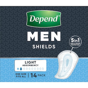 Depend Men Shield 3 In 1 Protection Light Absorbency 14 pack