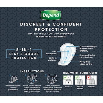 Depend Men Shield 3 In 1 Protection Light Absorbency 14 pack
