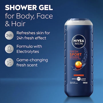 Nivea Men Sport Shower Gel & Body Wash 24 Hour Effect 500mL
