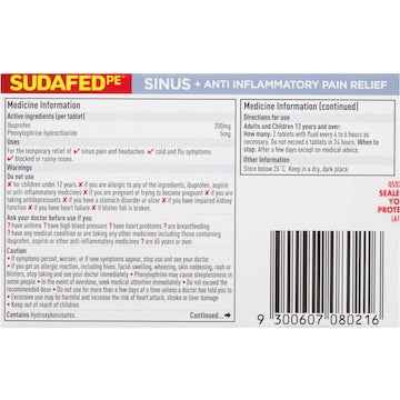 Sudafed Pe Sinus Anti Inflammatory Pain Relief Tablets 20 pack