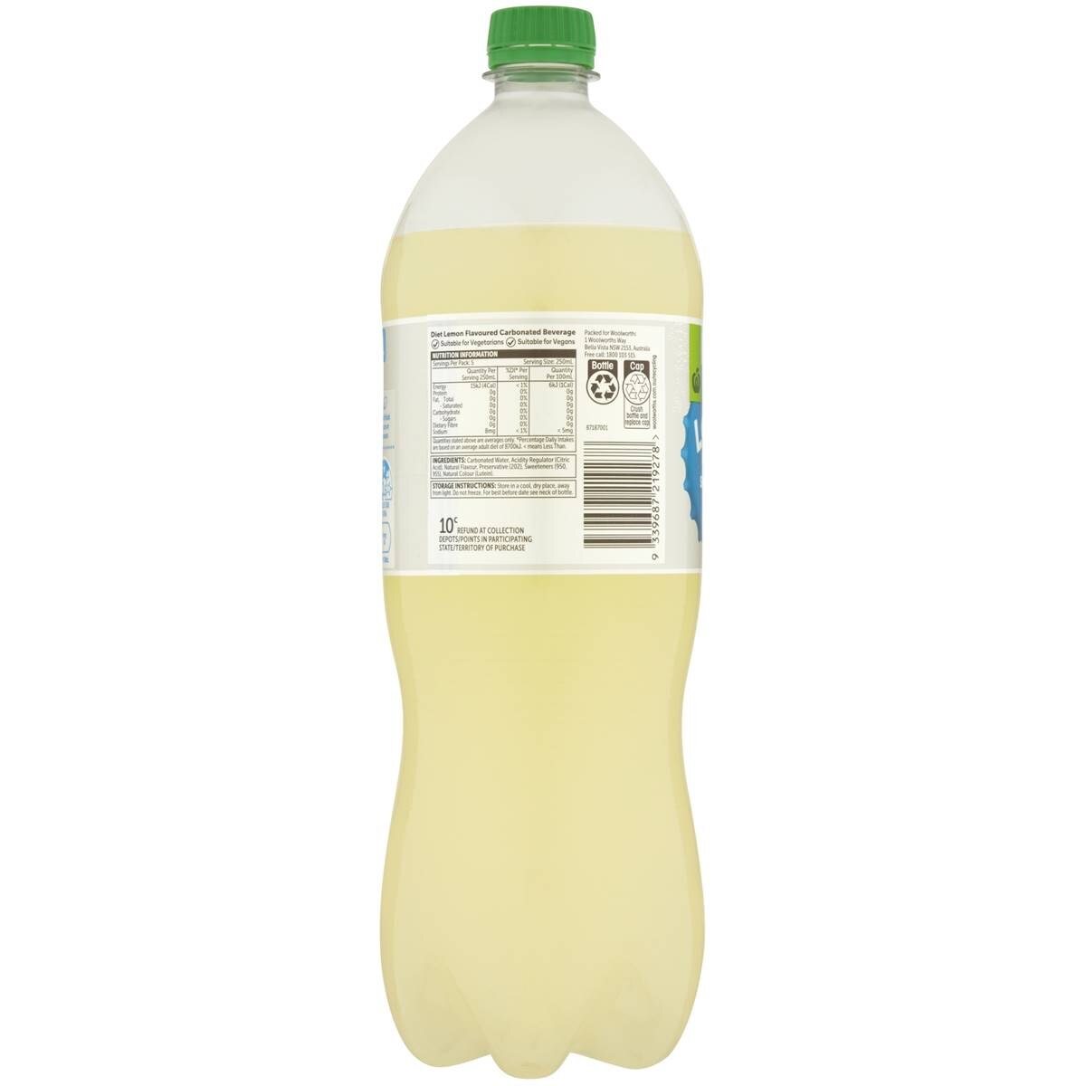 Woolworths Lemon Zero Sugar Bottle 1.25l