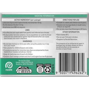 Strepsils Plus Anaesthetic Sore Throat Numbing Pain Relief Lozenges 16 pack