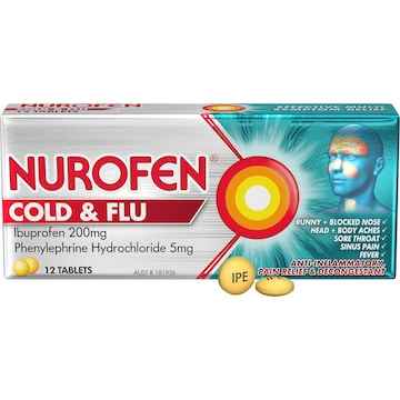Nurofen Cold And Flu Multi-Symptom Relief Tablets 200Mg Ibuprofen 12 pack