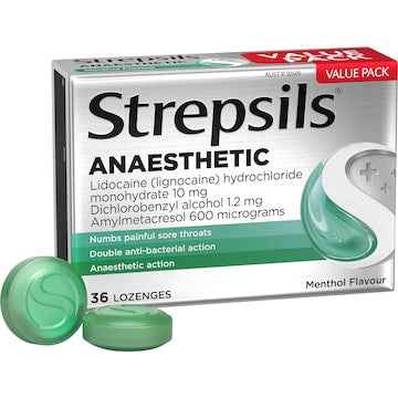 Strepsils Plus Anaesthetic Sore Throat Numbing Pain Relief Lozenges 36 pack