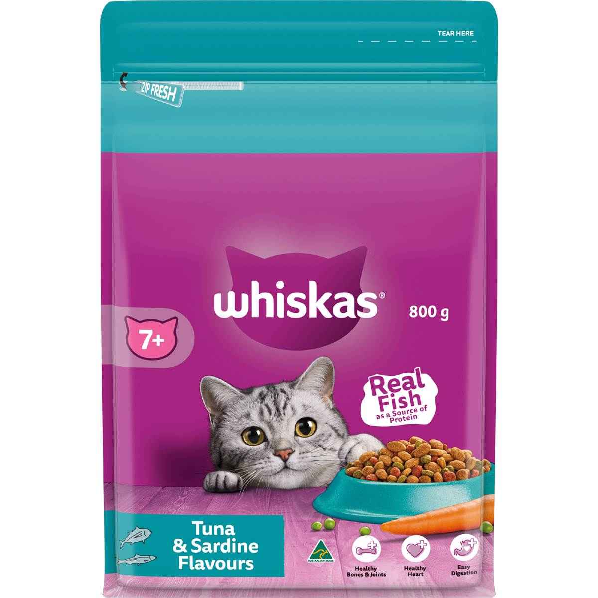 Whiskas 7 Plus Dry Cat Food Tuna & Sardine 800g
