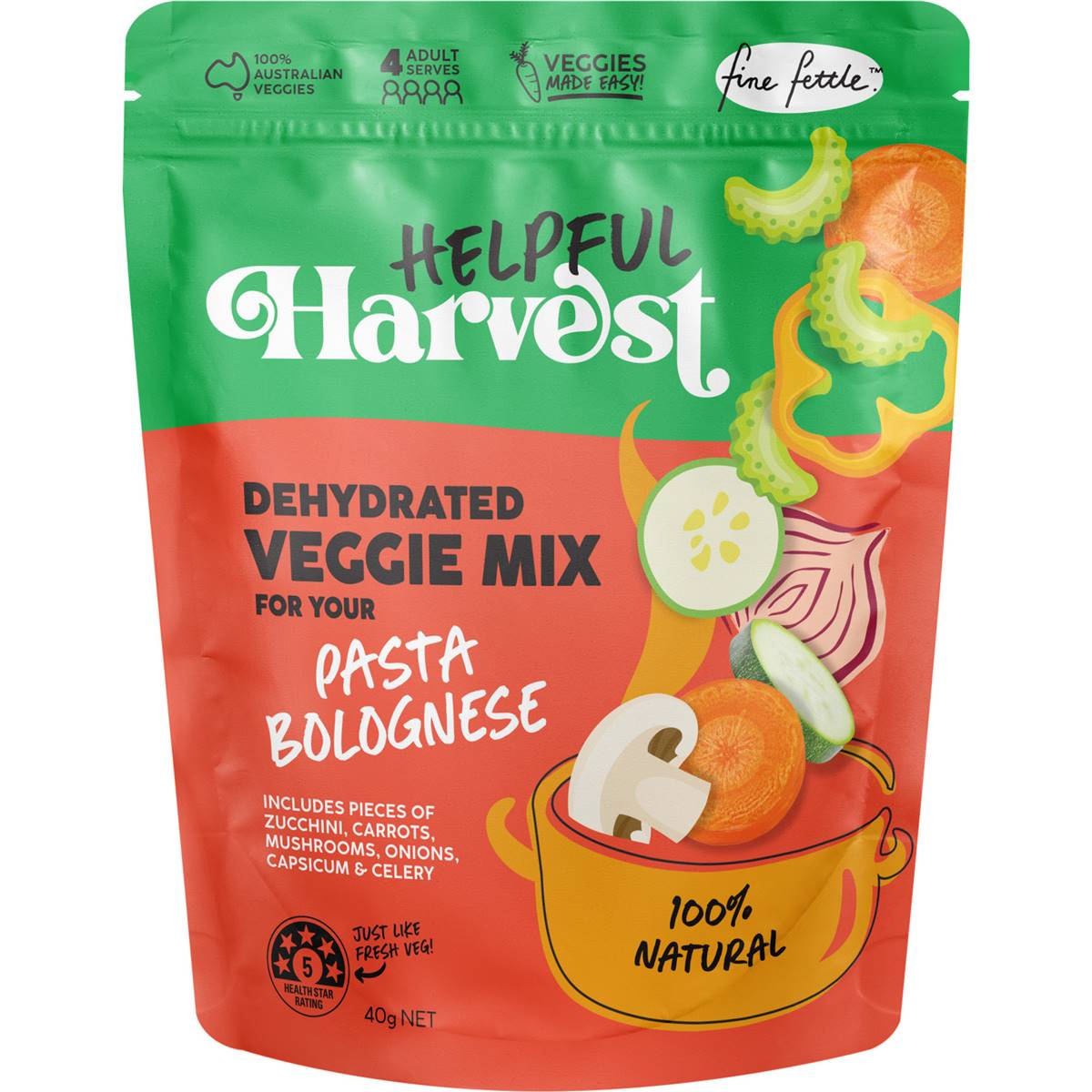 Fine Fettle Helpful Harvest Dehydrated Veggie Mix For Pasta Bolognese 40g