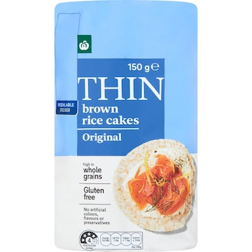 Woolworths Thin Brown Rice Cakes Original 150g