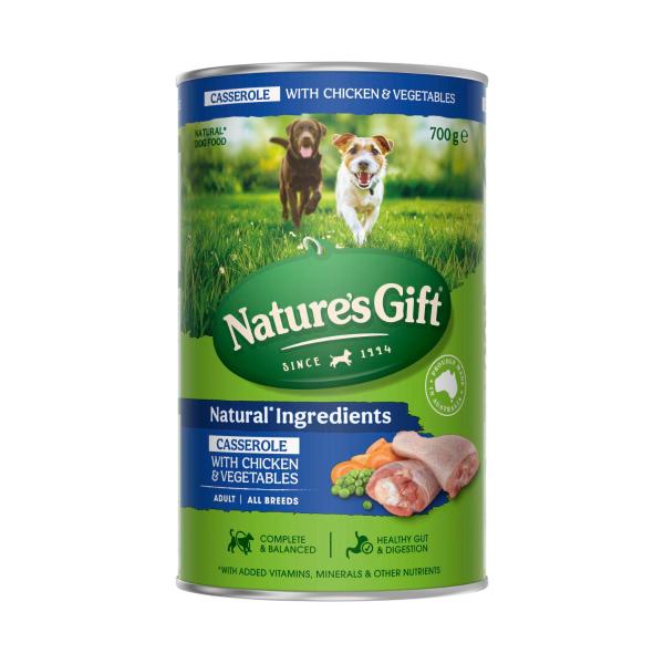 NATURE'S GIFT ADULT ALL BREEDS WET DOG FOOD CASSEROLE  WITH CHICKEN VEGETABLES & BARLEY 700GRAM