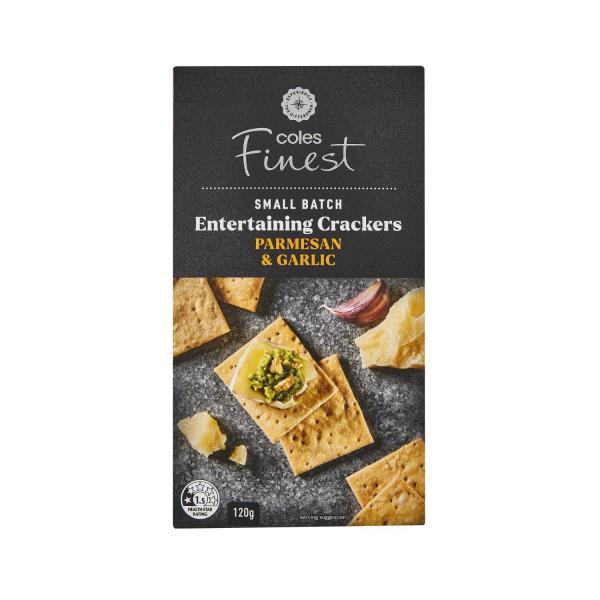 COLES FINEST PARMESAN & GARLIC CRACKERS