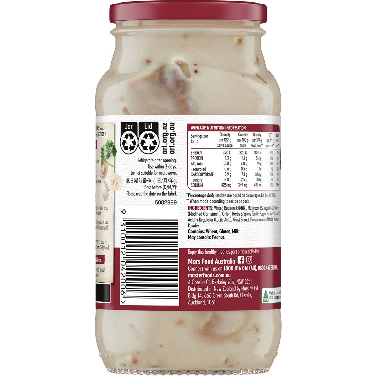 MasterFoods Creamy Chicken & Mushroom Cooking Sauce 490g