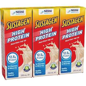 Sustagen High Protein Nutrition Top-Up Vanilla Flavour Ready To Drink 250mL x 3 pack