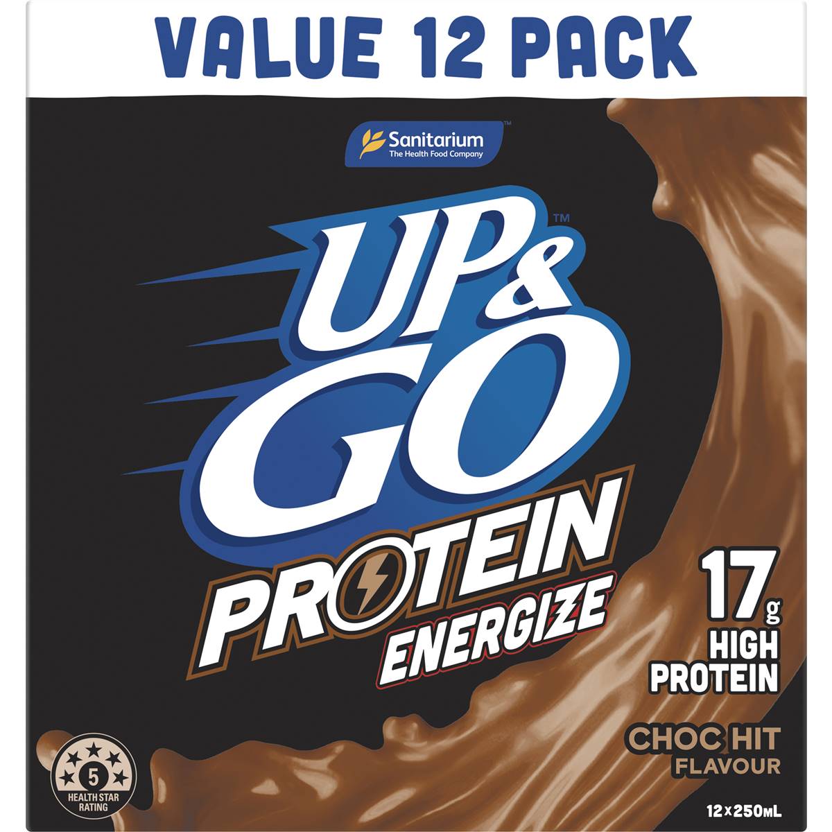 Up&Go Protein Energize Liquid Breakfast Choc 250mL x 12 pack