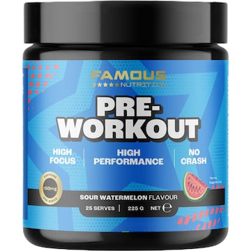 Famous Nutrition Sport Pre Workout Caffeine Energy Powder Watermelon 225g