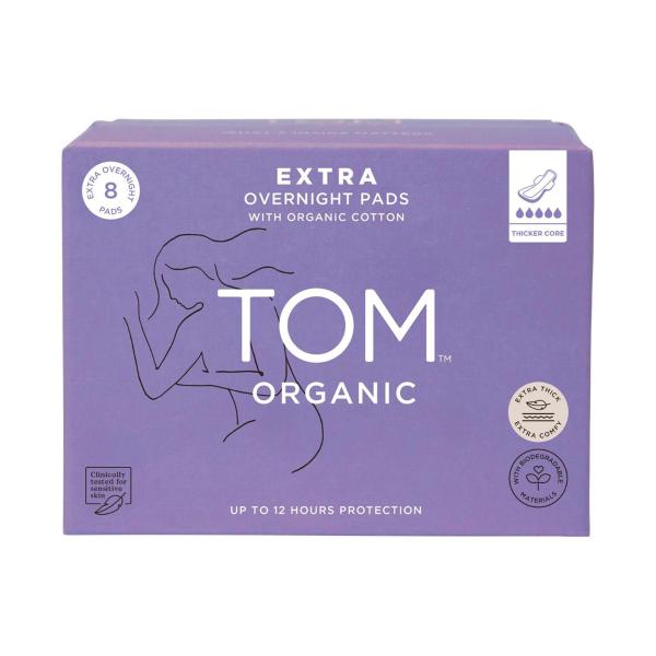 TOM ORGANIC PADS EXTRA THICK OVERNIGHT 8 PACK