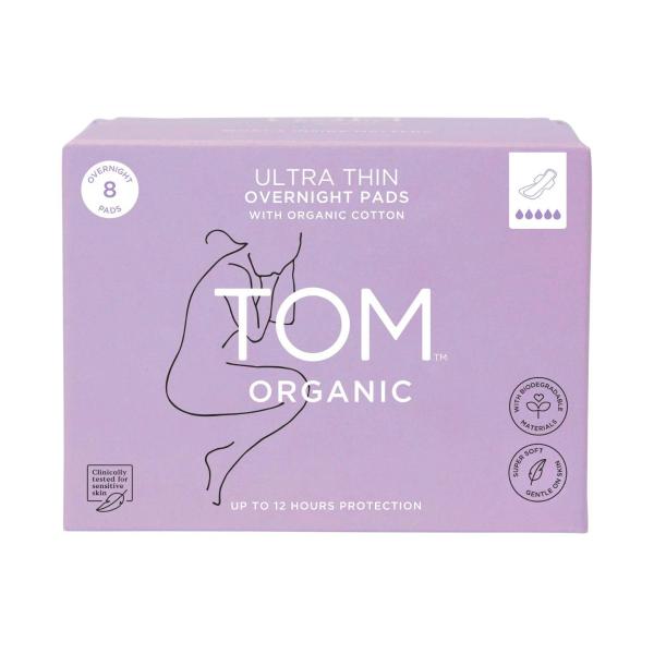 TOM ORGANIC PADS ULTRA THIN OVERNIGHT 8 PACK