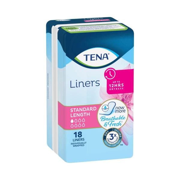 TENA INCONTINENCE LINERS STANDARD LENGTH 18 PACK