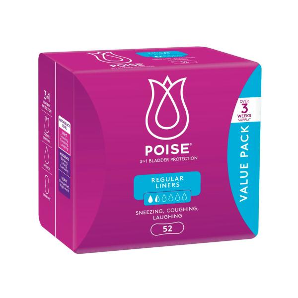 POISE LINERS FOR BLADDER LEAKS REGULAR 52 PACK