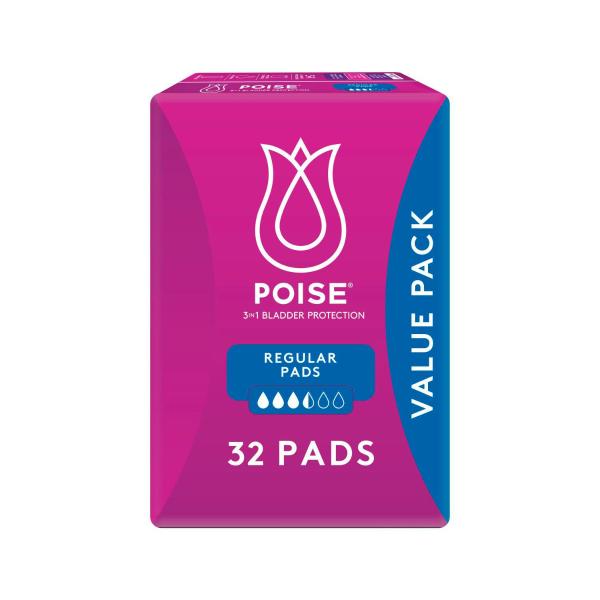 POISE PADS FOR BLADDER LEAKS REGULAR 32 PACK